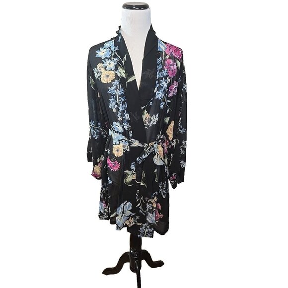 Helena Quinn X Zoe Report Georgette black floral kimono pockets tie One size New - Picture 1 of 11